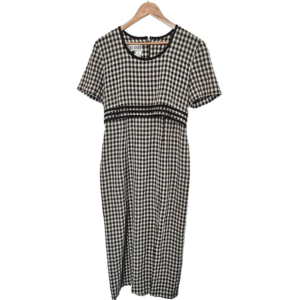 Vintage Coco Blanco 90s Dress Women Sz 10 Black Plaid Pleated Preppy Cottage